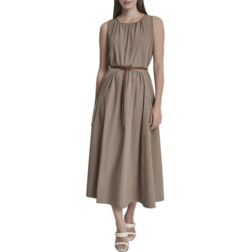 Dkny Womens  Drop Waist Midi Dress, Brown